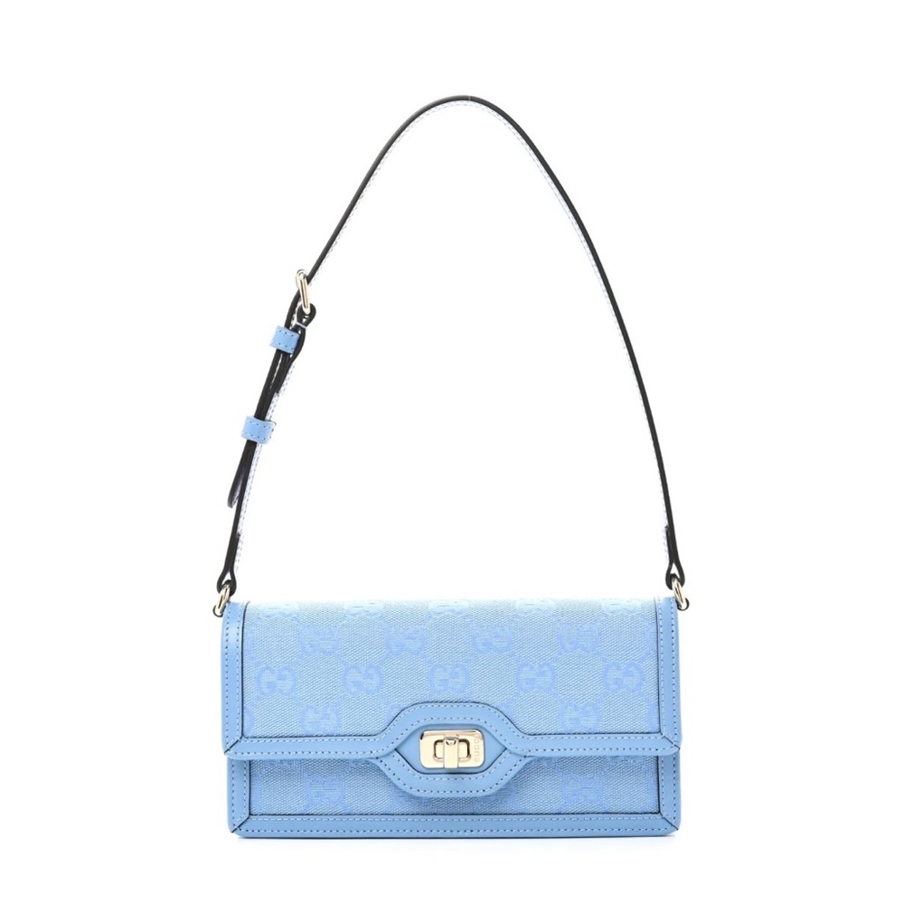 Gucci Monogram Scratch Luxe Calfskin Mini Luce shoulder bag blue